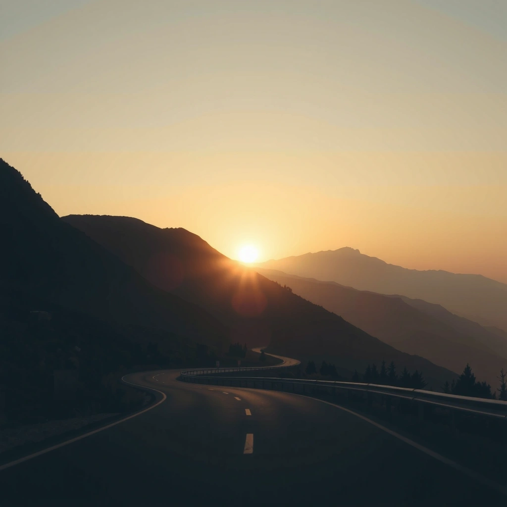 Американский пейзаж с дорогой в тумане